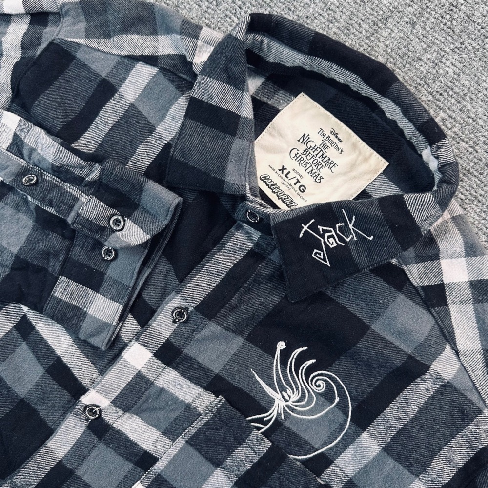 Cakeworthy Nightmare Before Christmas Jack Skellington Flannel Shirt XL Black